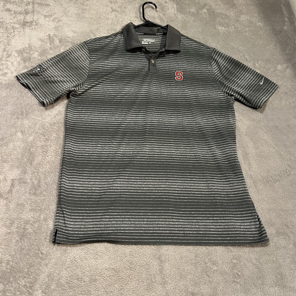 Stanford Cardinal Polo Shirt Mens Large Gray Stripe Nike Golf Dri-FIT Tour NCAA